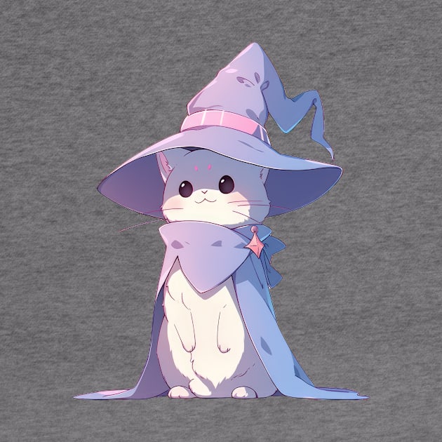 White Cat Wearing Witch Hat and Cape by SundayDonuts